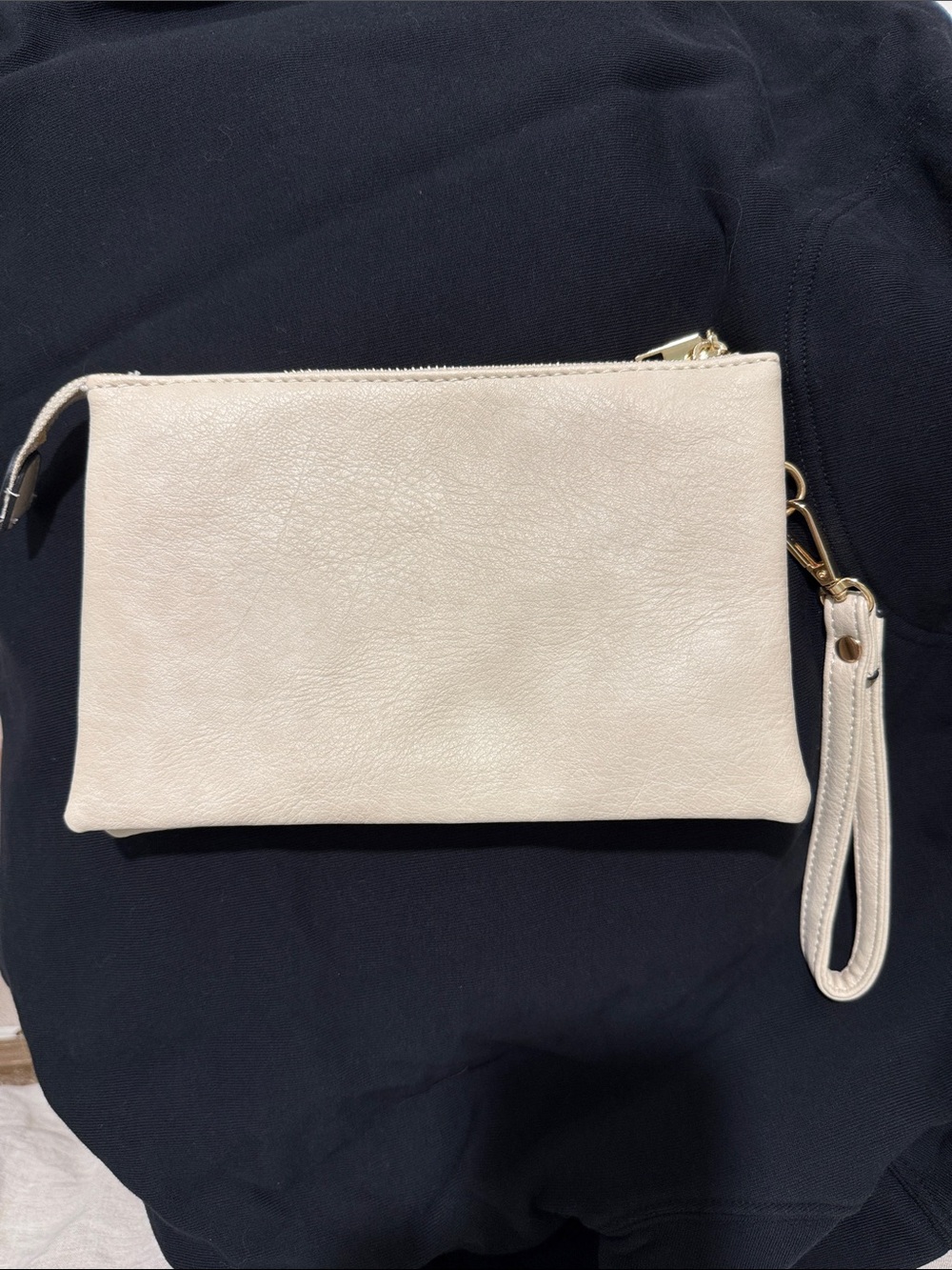 Faux Leather Wristlet Clutch - Cream